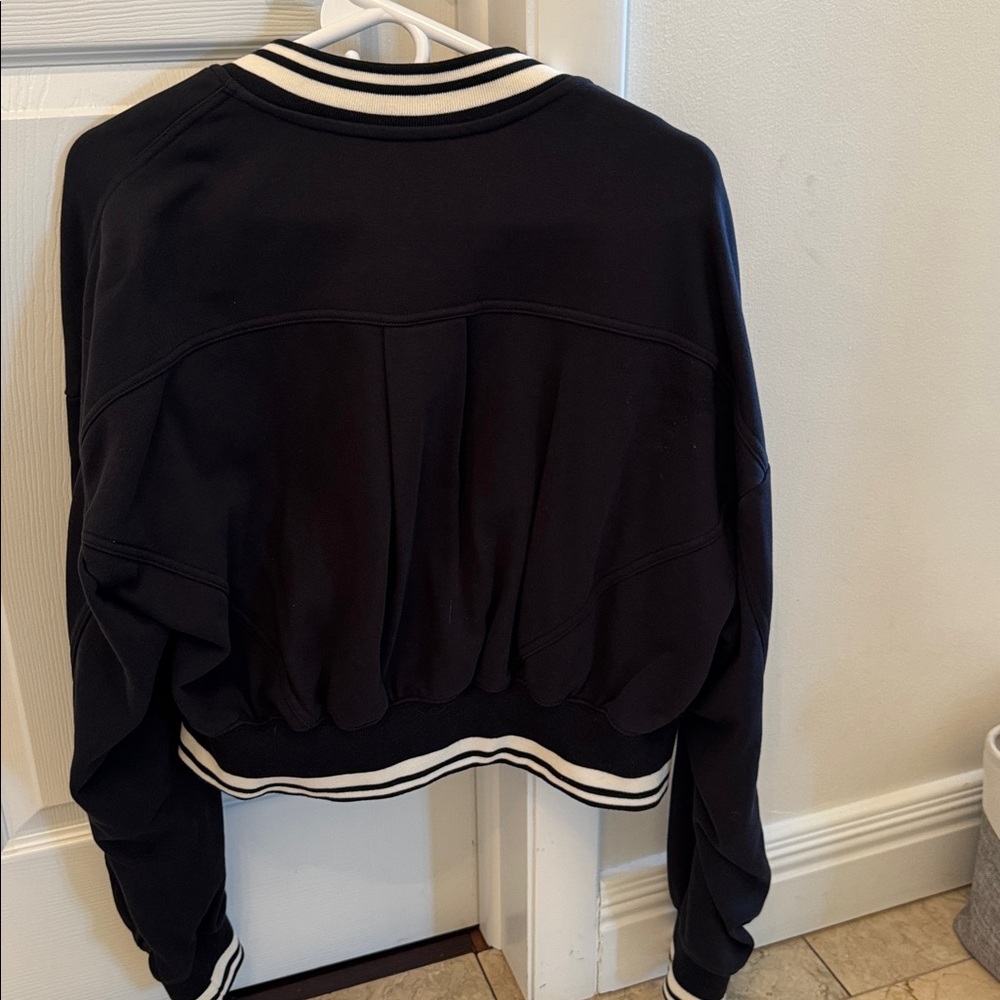 Fabletics Cropped Black Varsity Jacket With White… - image 4